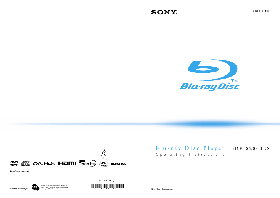 Sony BDP-S2000ES User Manual | 71 pages