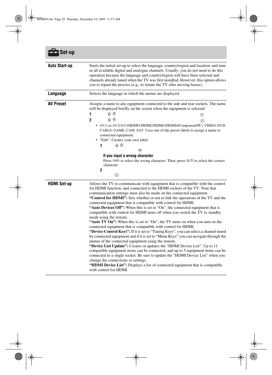 Set-up | Sony BRAVIA KDL-22EX3xx User Manual | Page 28 / 39