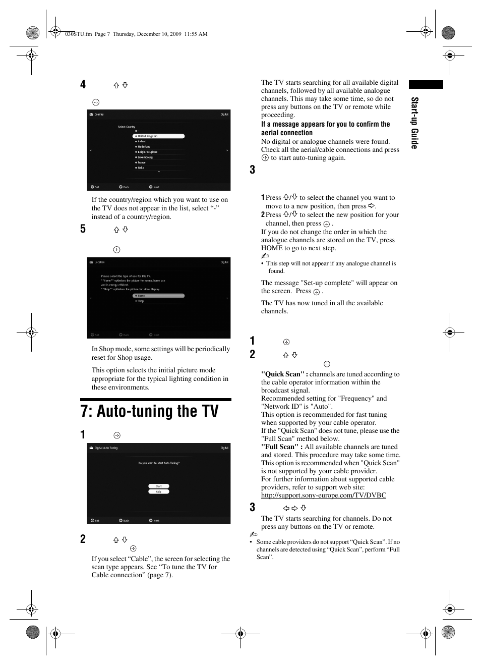 Auto-tuning the tv, To tune the tv for cable connection | Sony BRAVIA KDL-22EX3xx User Manual | Page 7 / 39