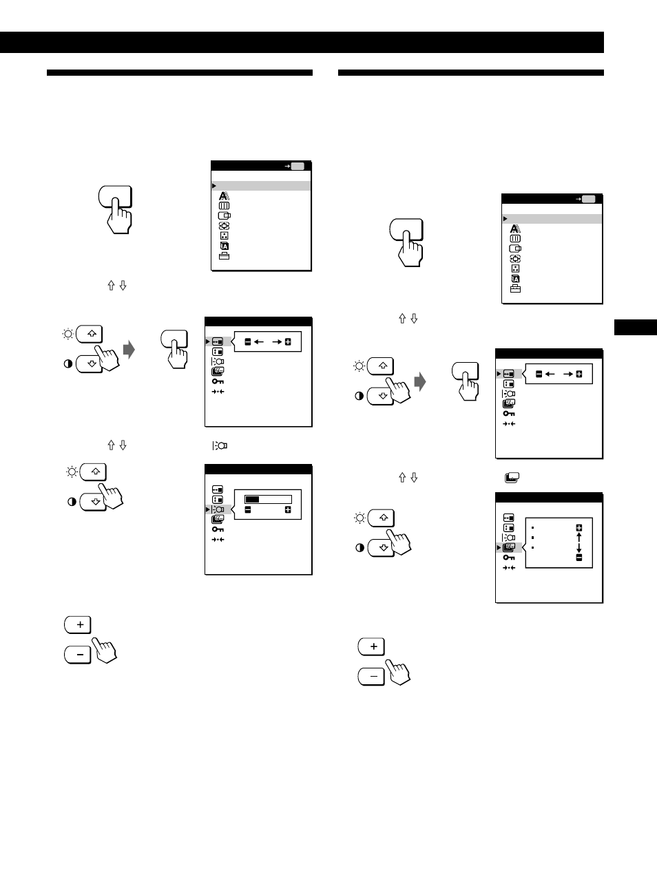 Adjusting the backlight, Setting the power saving delay time, Réglage du rétro-éclairage | Einstellen der hintergrundbeleuchtung, Ajuste de la luz de fondo, Regolazione della retroilluminazione, Getting started customizing your monitor | Sony CPD-L181A User Manual | Page 15 / 96