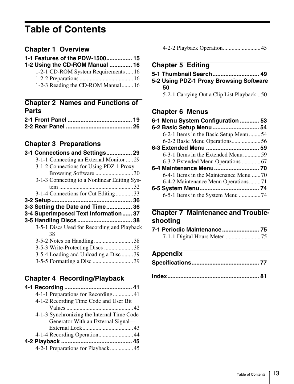 Sony PDW-1500 User Manual | Page 13 / 84