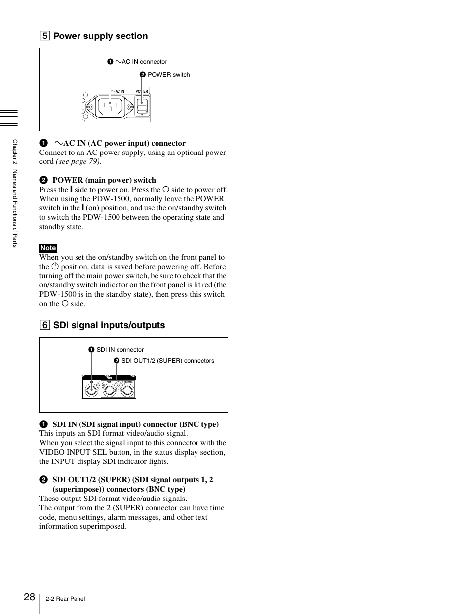 6 sdi signal inputs/outputs | Sony PDW-1500 User Manual | Page 28 / 84