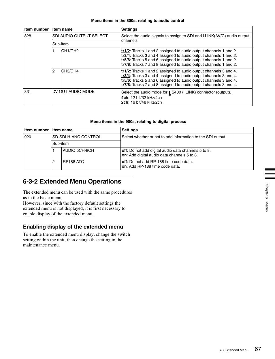 3-2 extended menu operations, Enabling display of the extended menu | Sony PDW-1500 User Manual | Page 67 / 84