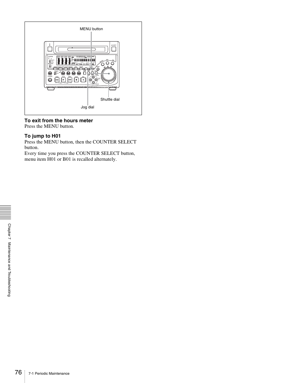 Menu button shuttle dial jog dial, 1 periodic maintenance | Sony PDW-1500 User Manual | Page 76 / 84