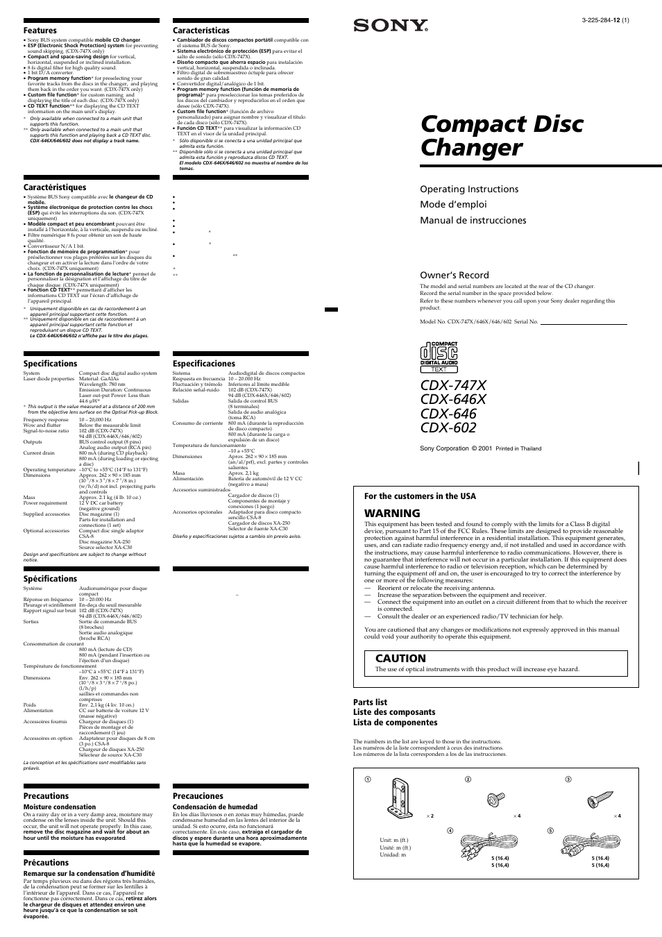 Sony CDX-646 User Manual | 3 pages