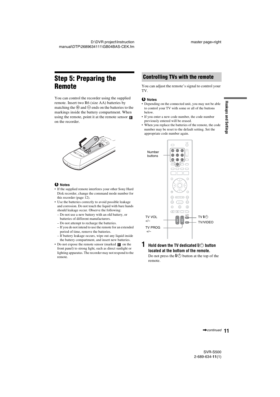 Step 5: preparing the remote, Controlling tvs with the remote | Sony SVR-S500 User Manual | Page 11 / 56