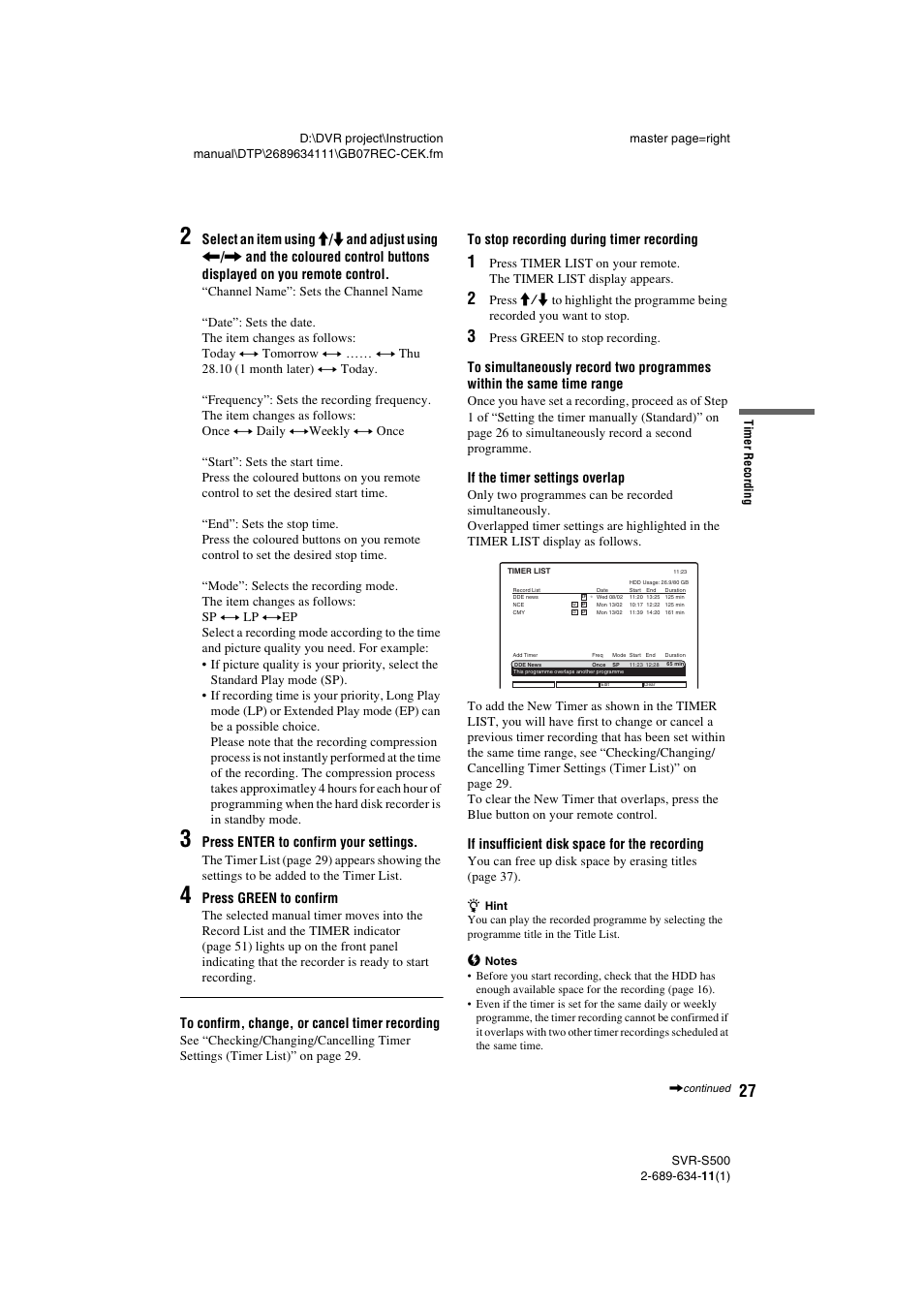 Sony SVR-S500 User Manual | Page 27 / 56