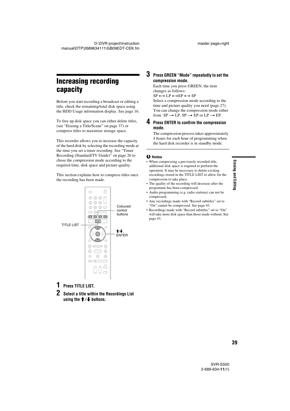 Increasing recording capacity | Sony SVR-S500 User Manual | Page 39 / 56