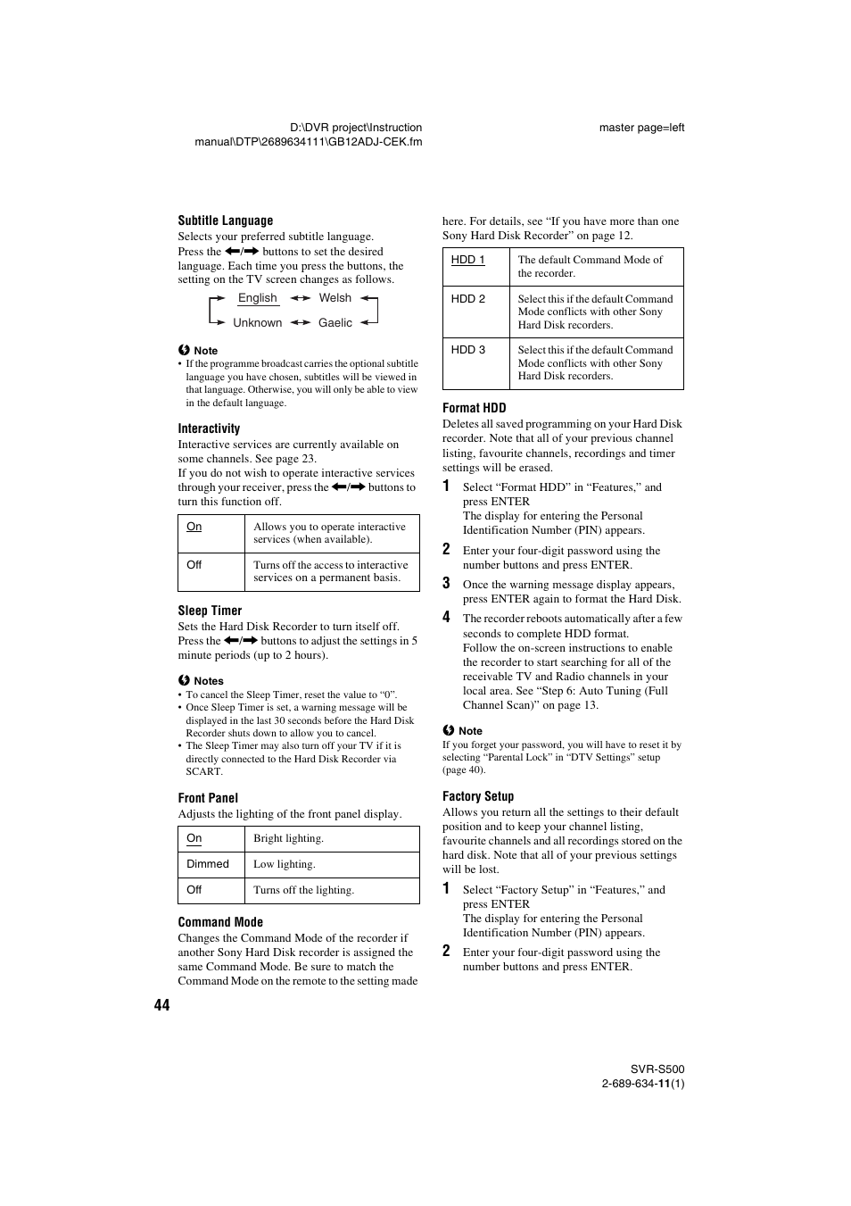 Sony SVR-S500 User Manual | Page 44 / 56