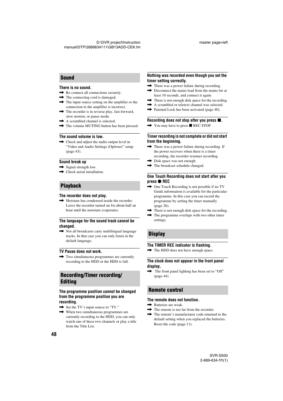 Sony SVR-S500 User Manual | Page 48 / 56