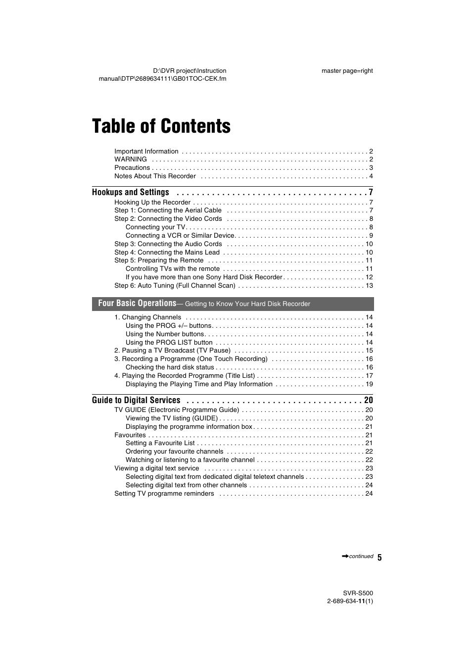 Sony SVR-S500 User Manual | Page 5 / 56