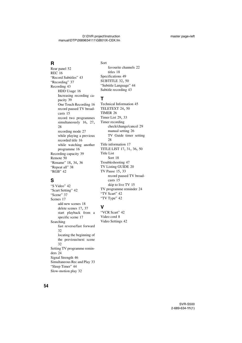 Sony SVR-S500 User Manual | Page 54 / 56