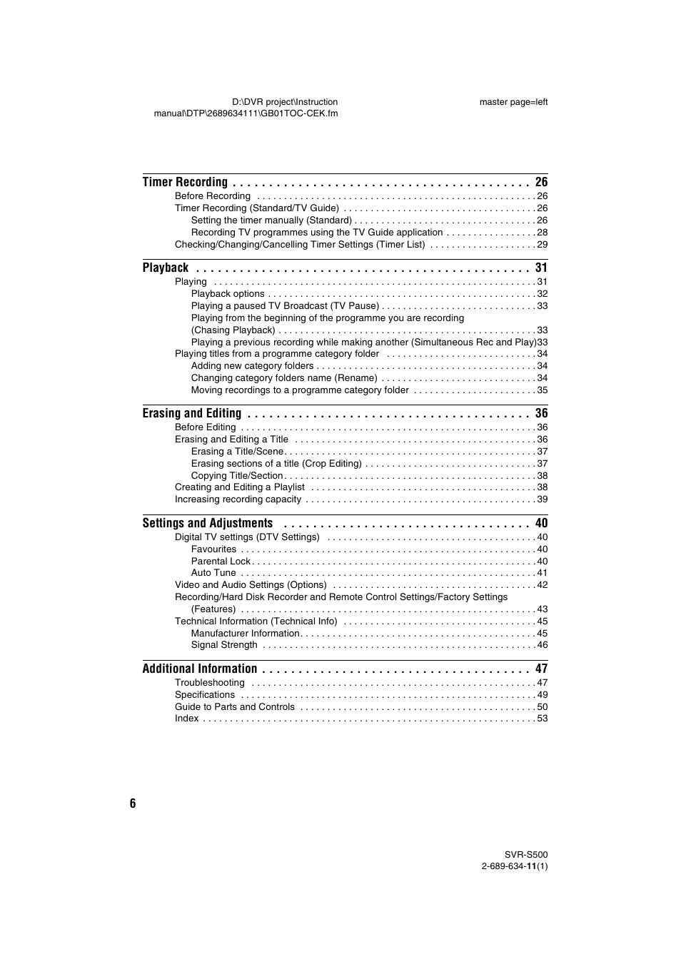 Sony SVR-S500 User Manual | Page 6 / 56