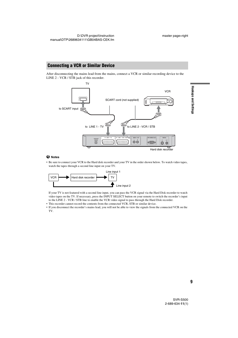 Connecting a vcr or similar device | Sony SVR-S500 User Manual | Page 9 / 56