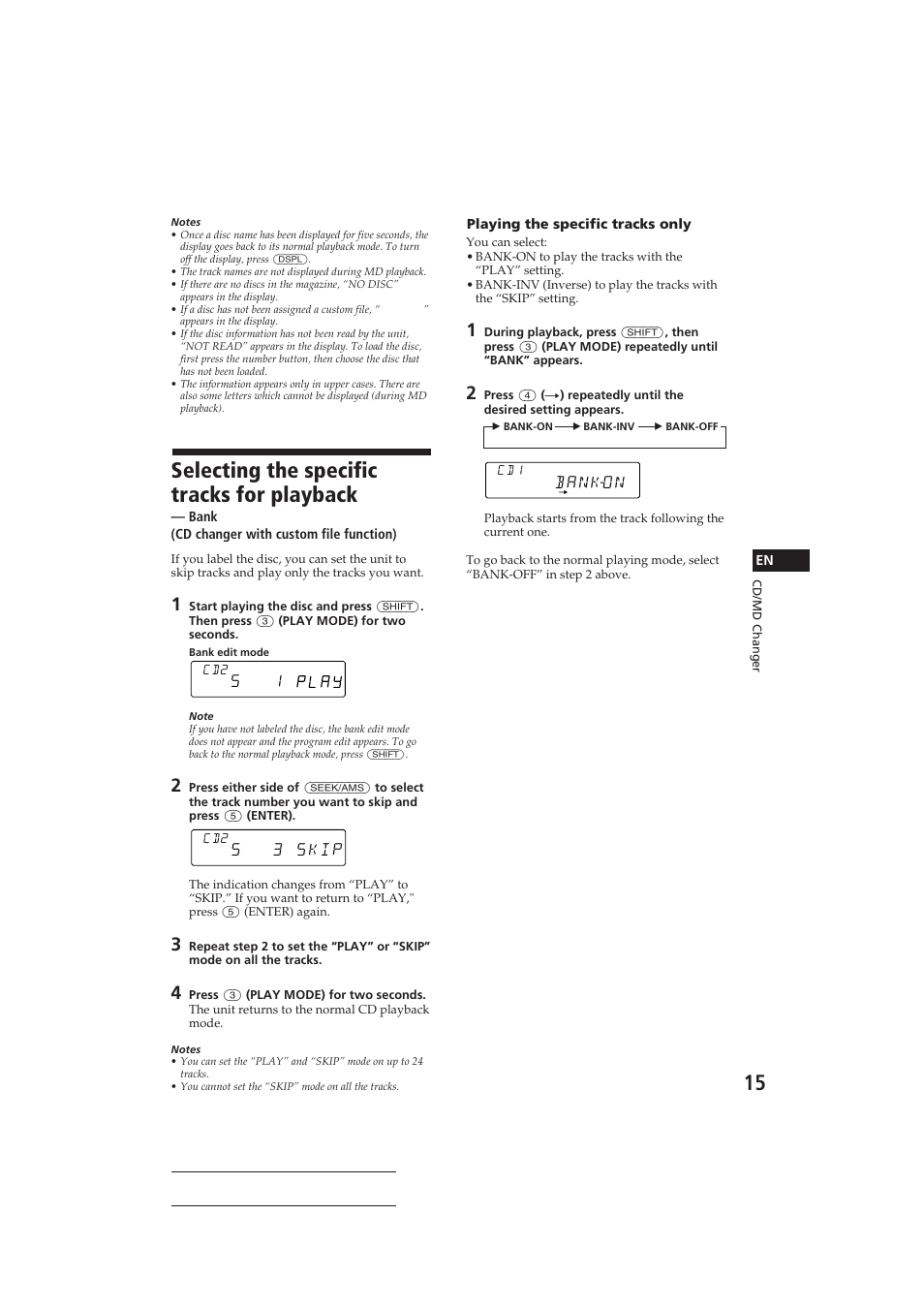 Selecting the specific tracks for playback, 3 skip, Bankon | Sony CDX-C710 User Manual | Page 15 / 32