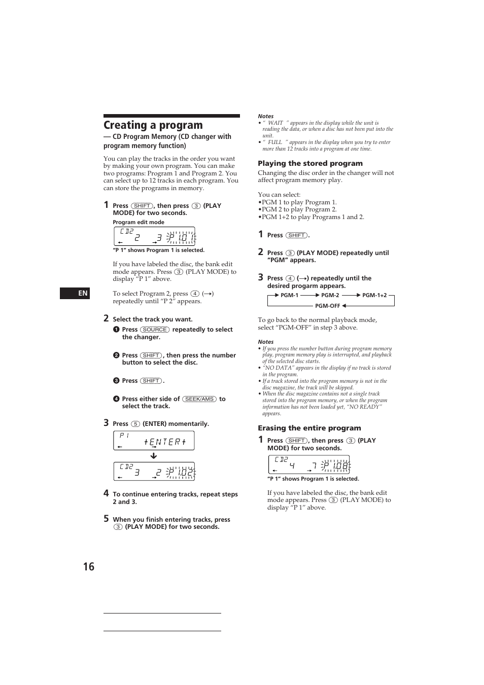 Creating a program, Enter, 3 p101 | 2 p102, 7 p108 | Sony CDX-C710 User Manual | Page 16 / 32