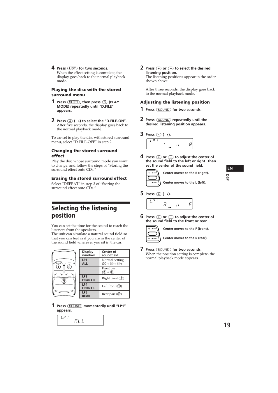Selecting the listening position | Sony CDX-C710 User Manual | Page 19 / 32