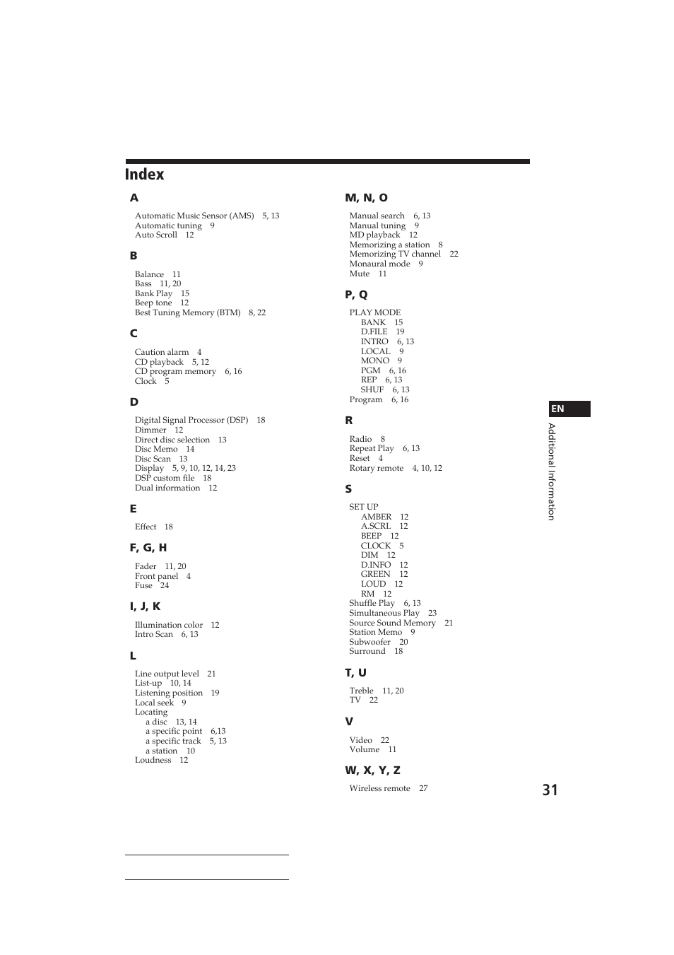 Index | Sony CDX-C710 User Manual | Page 31 / 32