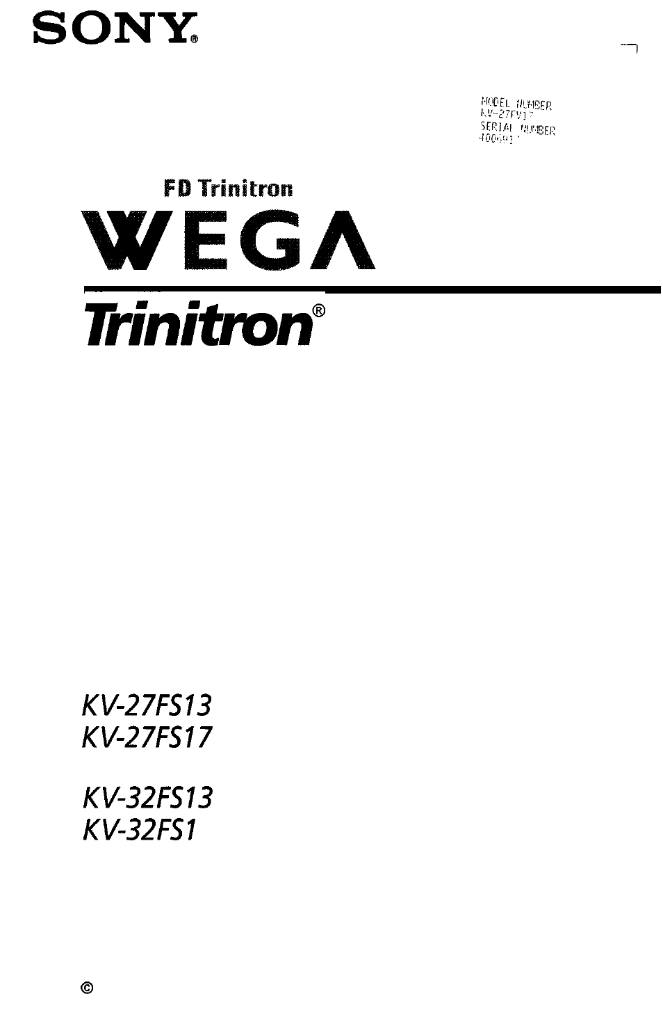 Sony WEGA KV-27FS13 User Manual | 61 pages