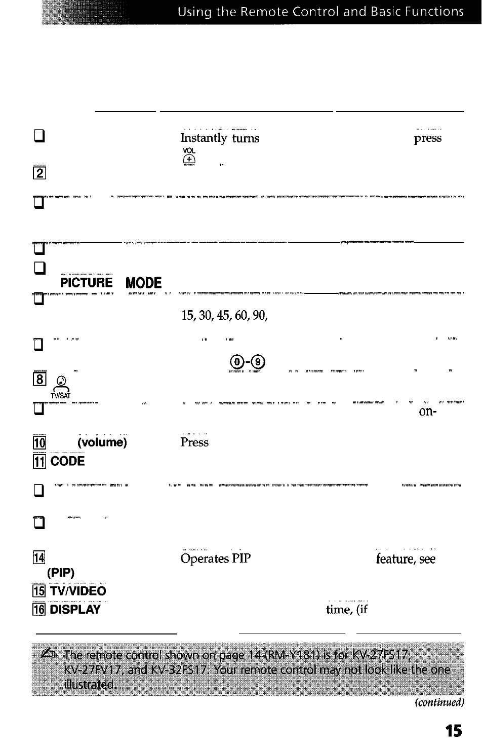 Using the remote control | Sony WEGA KV-27FS13 User Manual | Page 23 / 61