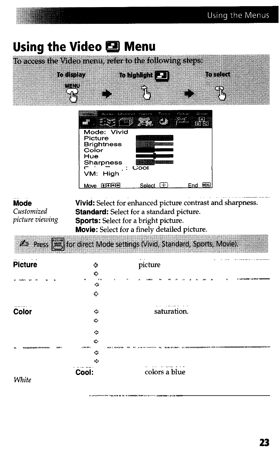 Video menu | Sony WEGA KV-27FS13 User Manual | Page 31 / 61