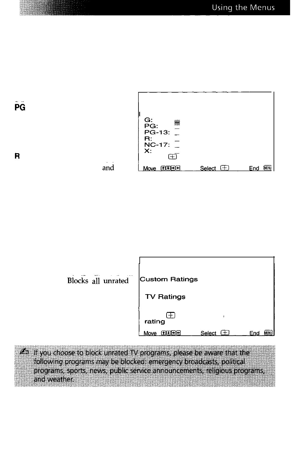 Movie ratings, Unrated | Sony WEGA KV-27FS13 User Manual | Page 37 / 61