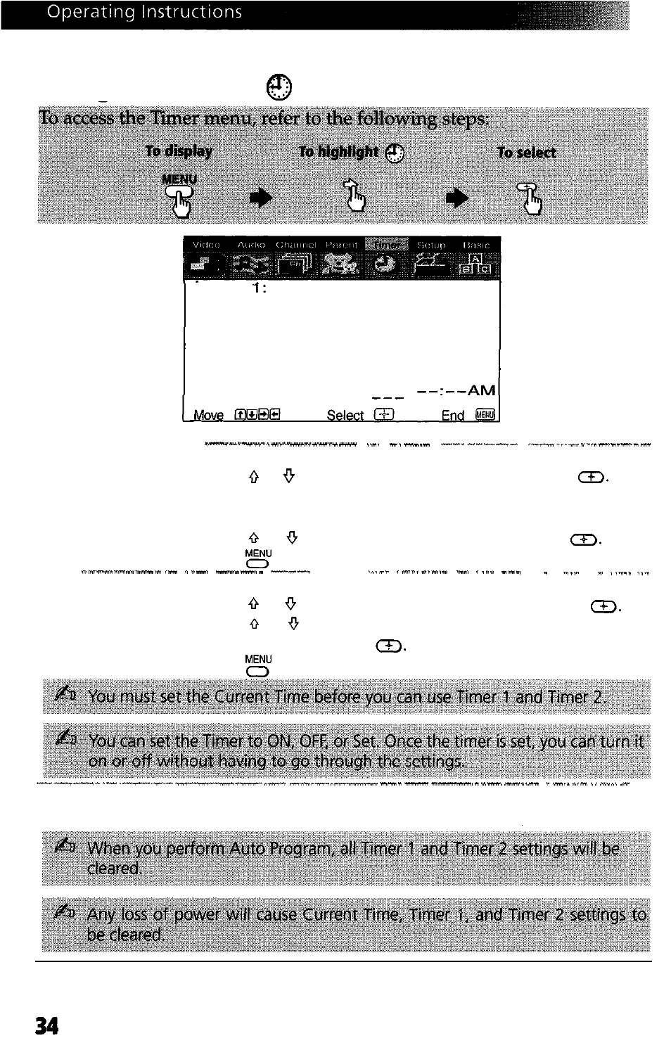 Timer menu, Using | Sony WEGA KV-27FS13 User Manual | Page 42 / 61