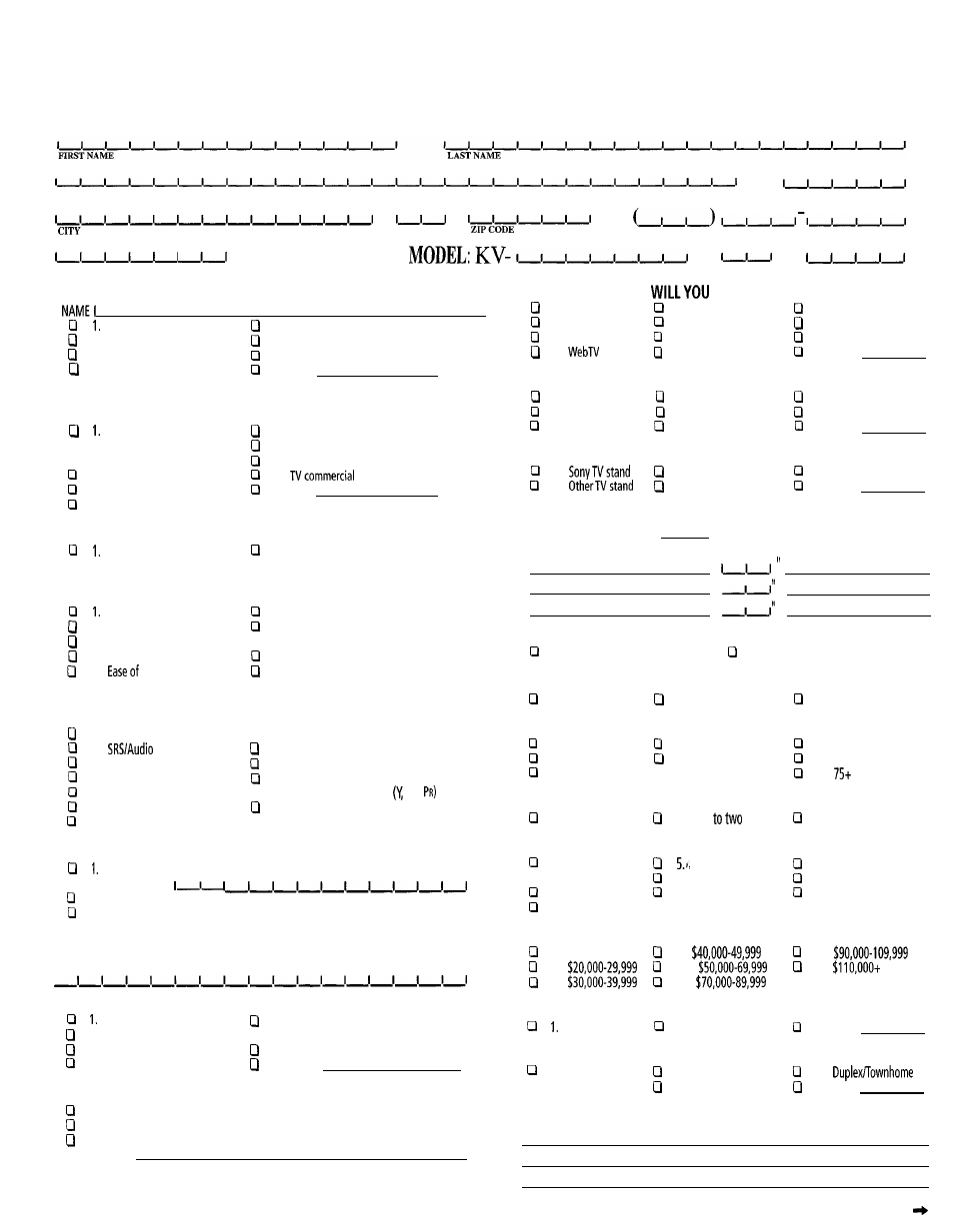 Sony television owner registration card | Sony WEGA KV-27FS13 User Manual | Page 57 / 61