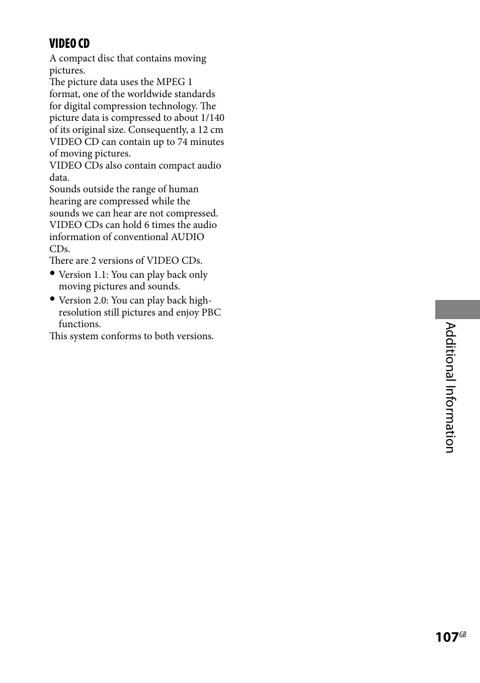 Additional i nf or ma tion video cd | Sony 3-097-194-15(1) User Manual | Page 107 / 112