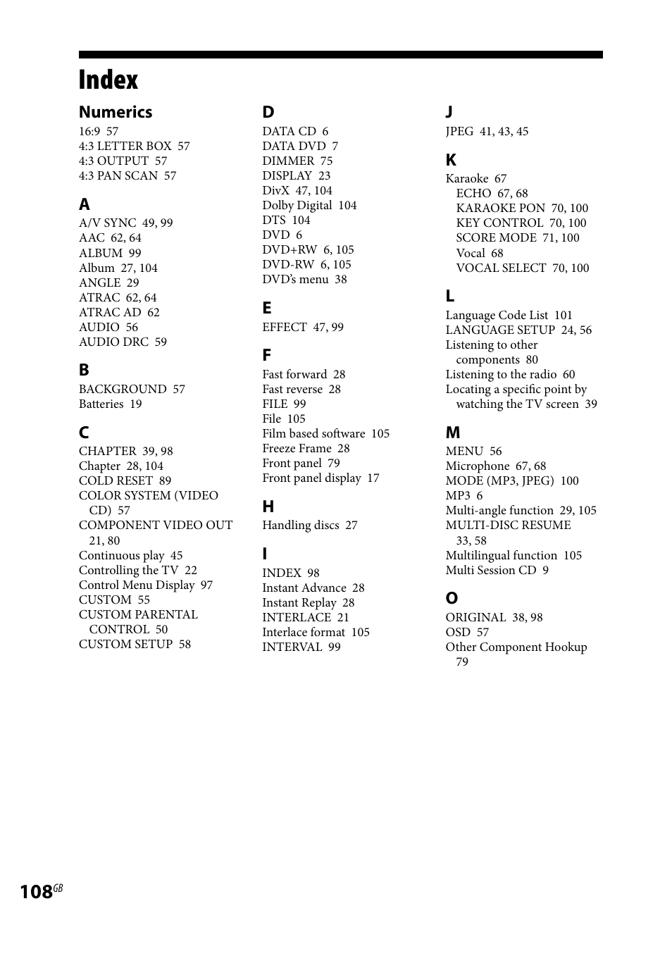 Index, Numerics | Sony 3-097-194-15(1) User Manual | Page 108 / 112