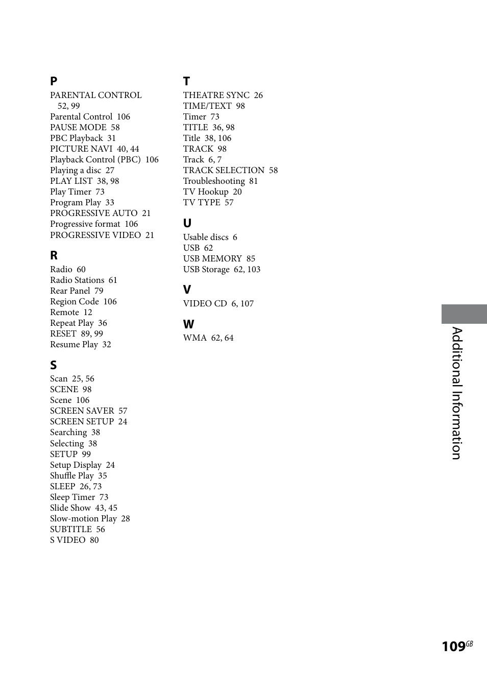 Additional i nf or ma tion | Sony 3-097-194-15(1) User Manual | Page 109 / 112