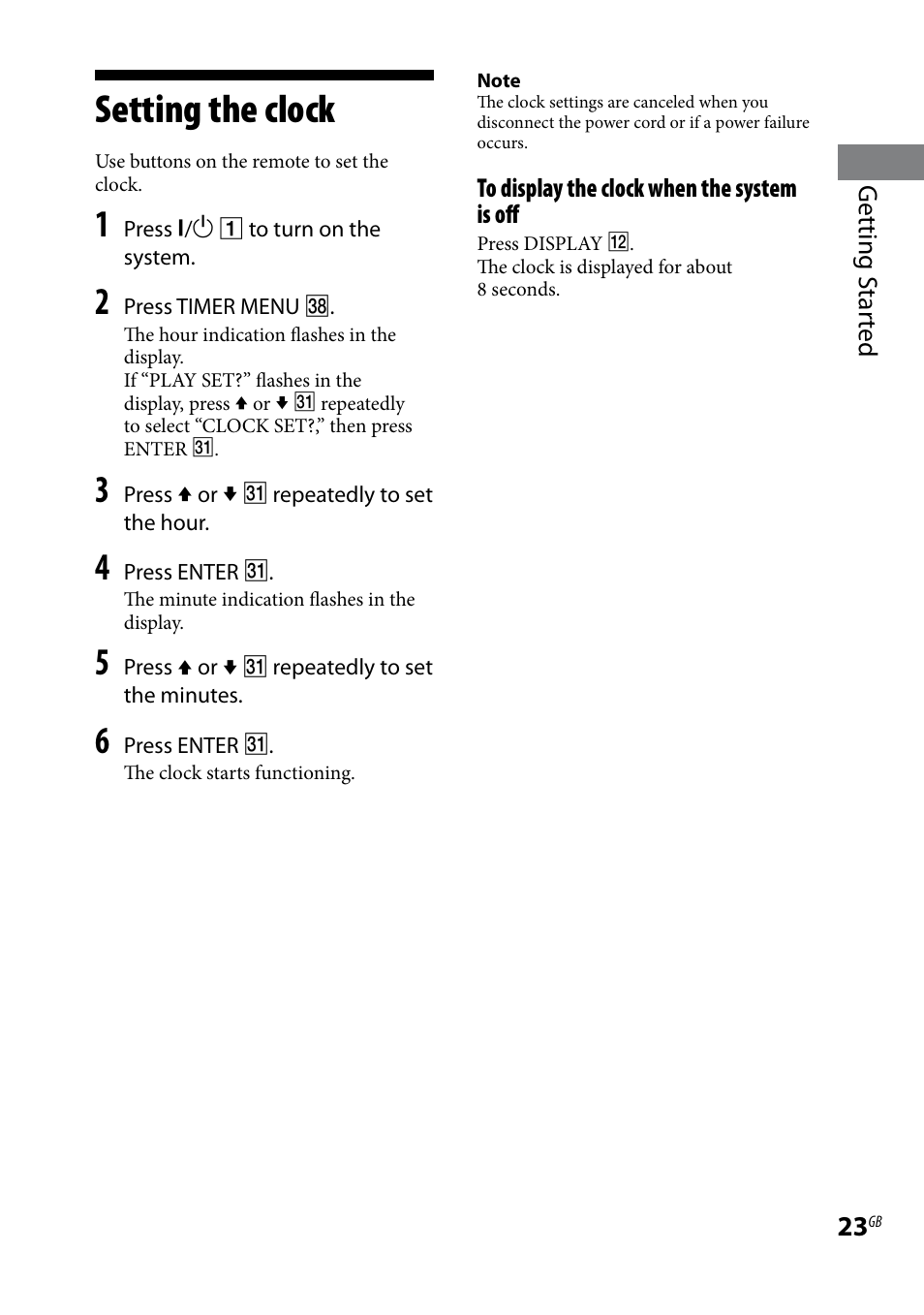 Setting the clock | Sony 3-097-194-15(1) User Manual | Page 23 / 112