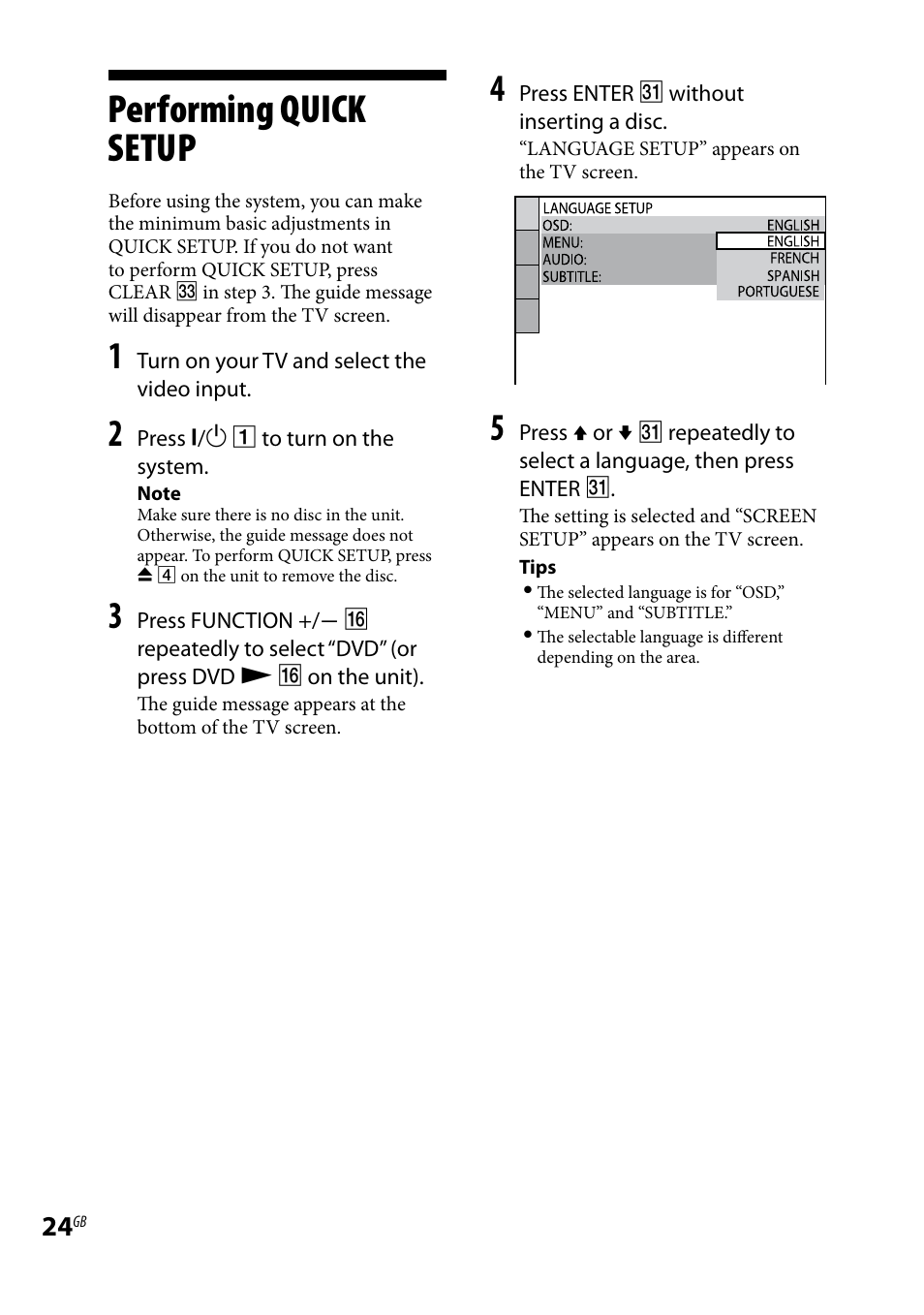 Performing quick setup | Sony 3-097-194-15(1) User Manual | Page 24 / 112