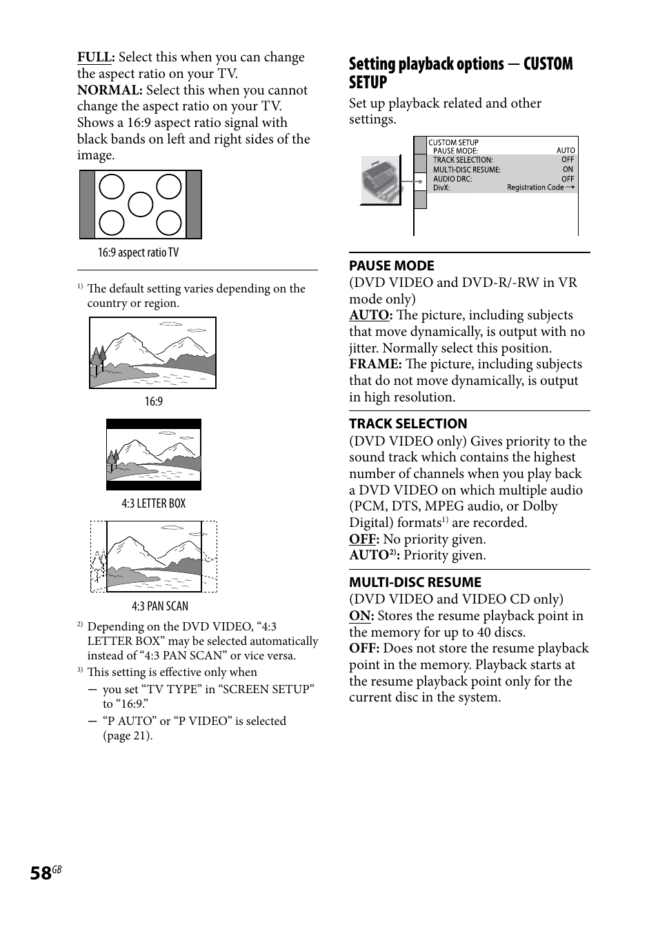 Setting playback options  custom setup | Sony 3-097-194-15(1) User Manual | Page 58 / 112