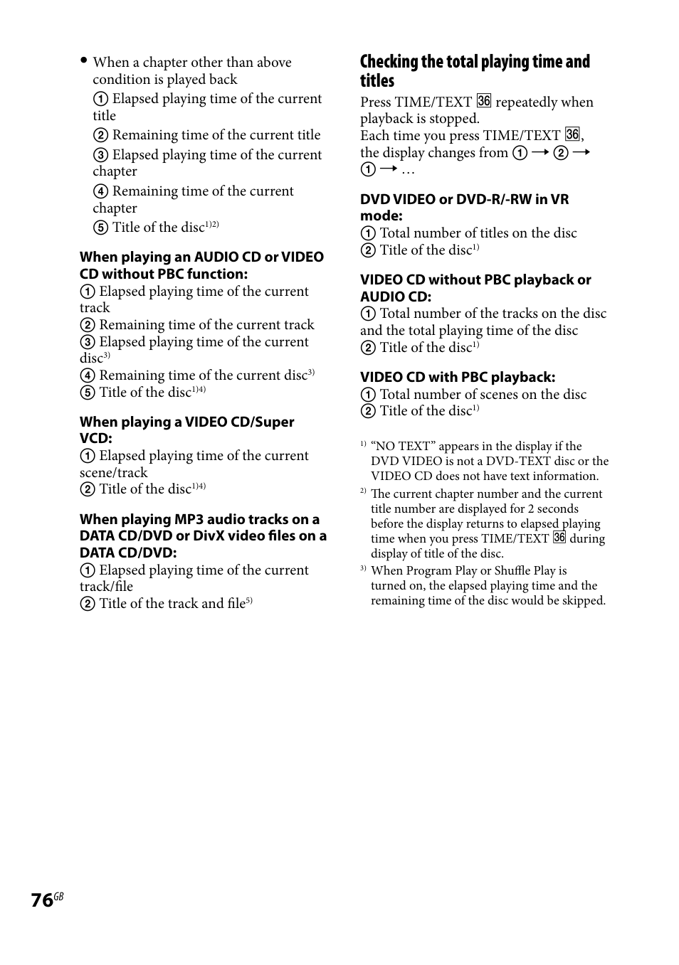 Checking the total playing time and titles | Sony 3-097-194-15(1) User Manual | Page 76 / 112