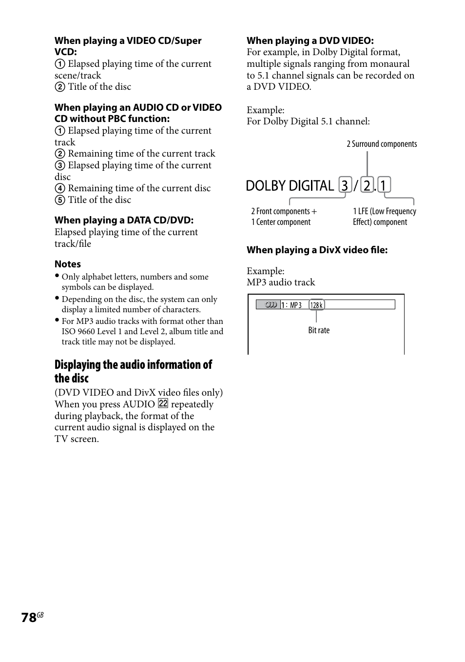 Displaying the audio information of the disc | Sony 3-097-194-15(1) User Manual | Page 78 / 112
