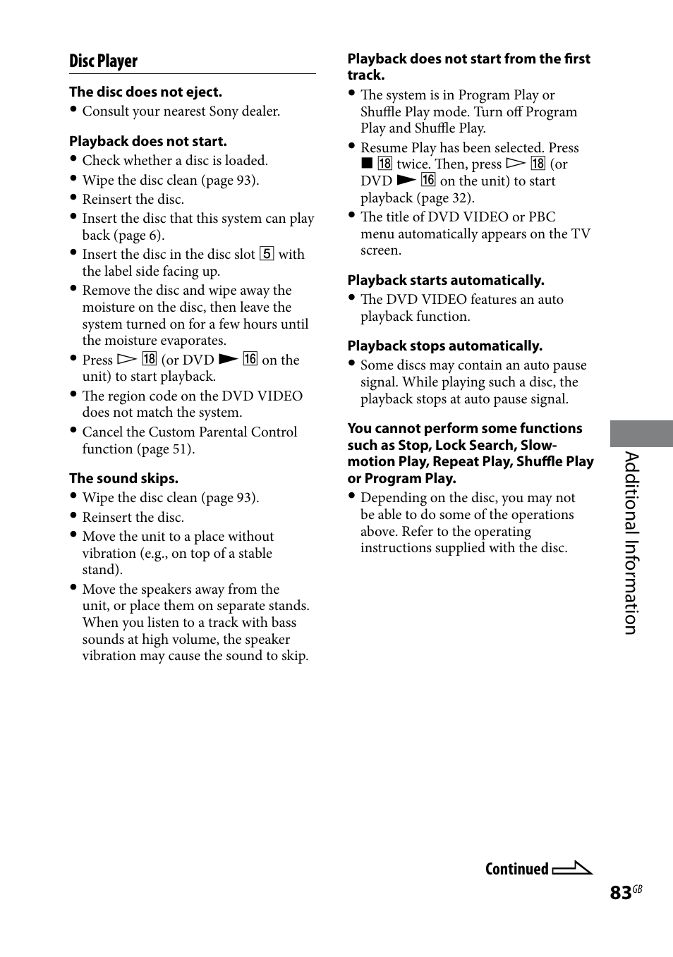 Additional i nf or ma tion disc player | Sony 3-097-194-15(1) User Manual | Page 83 / 112