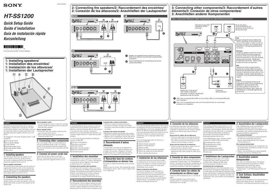Sony HT-SS1200 User Manual | 2 pages