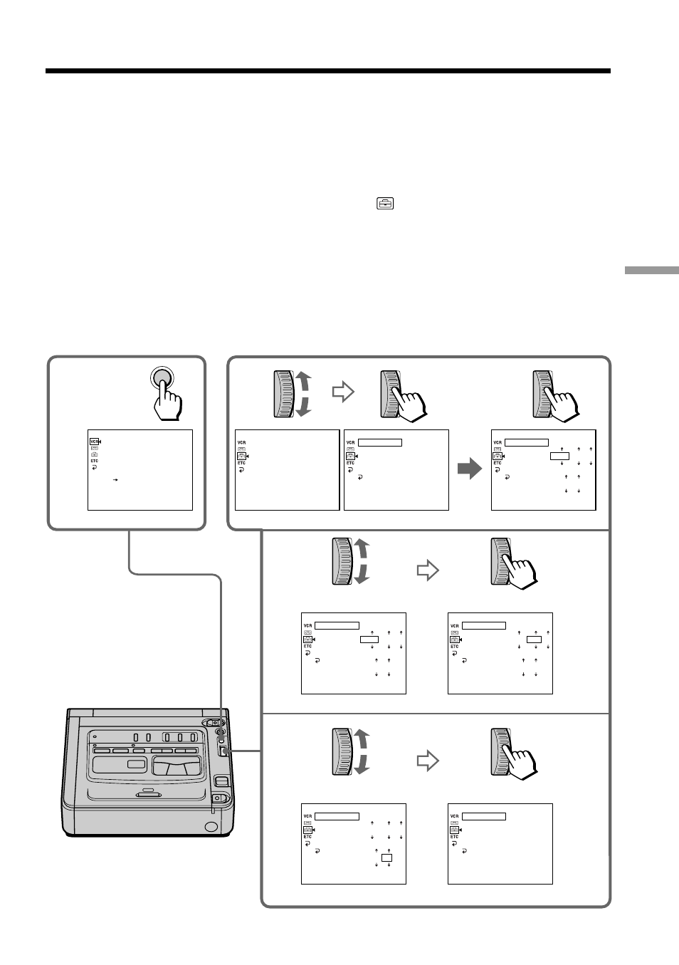 Resetting the date and time, Continued on the following page) | Sony GV-D200 User Manual | Page 55 / 76