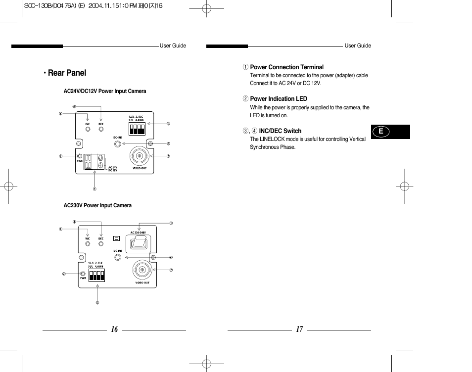 Rear panel | Samsung SCC-101BP User Manual | Page 11 / 99