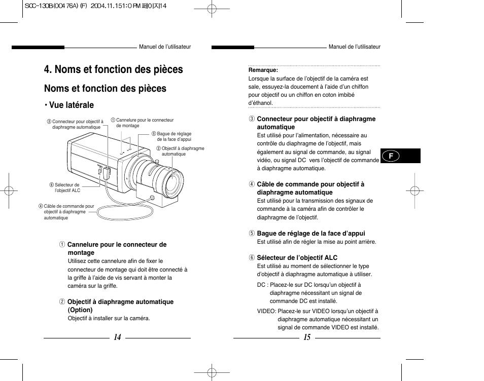Noms et fonction des pièces, Vue latérale | Samsung SCC-101BP User Manual | Page 24 / 99