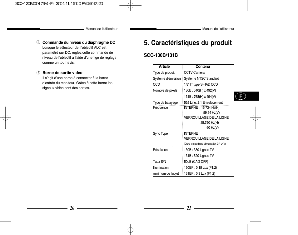Caractéristiques du produit | Samsung SCC-101BP User Manual | Page 27 / 99