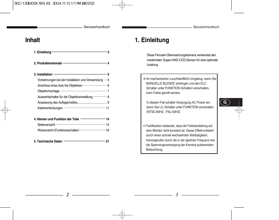 Einleitung, Inhalt | Samsung SCC-101BP User Manual | Page 32 / 99