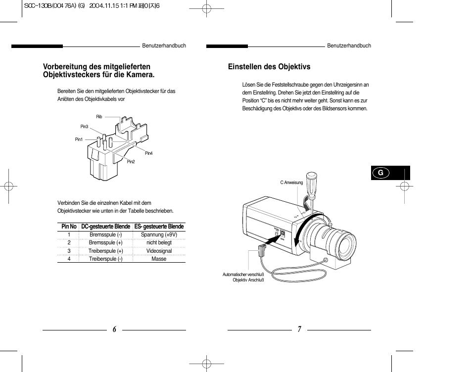 Einstellen des objektivs | Samsung SCC-101BP User Manual | Page 34 / 99