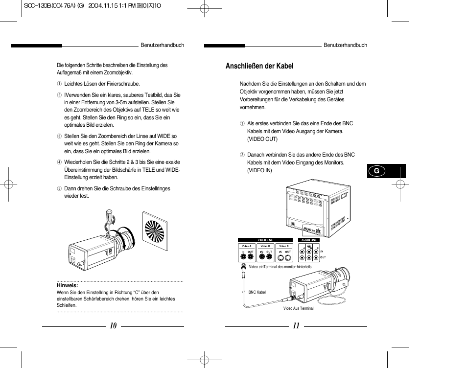 Anschließen der kabel | Samsung SCC-101BP User Manual | Page 36 / 99