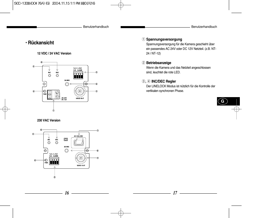 Rückansicht | Samsung SCC-101BP User Manual | Page 39 / 99