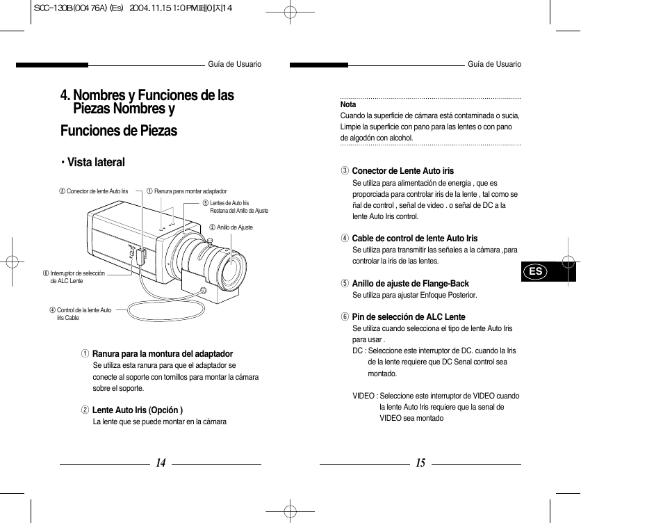Vista lateral | Samsung SCC-101BP User Manual | Page 52 / 99