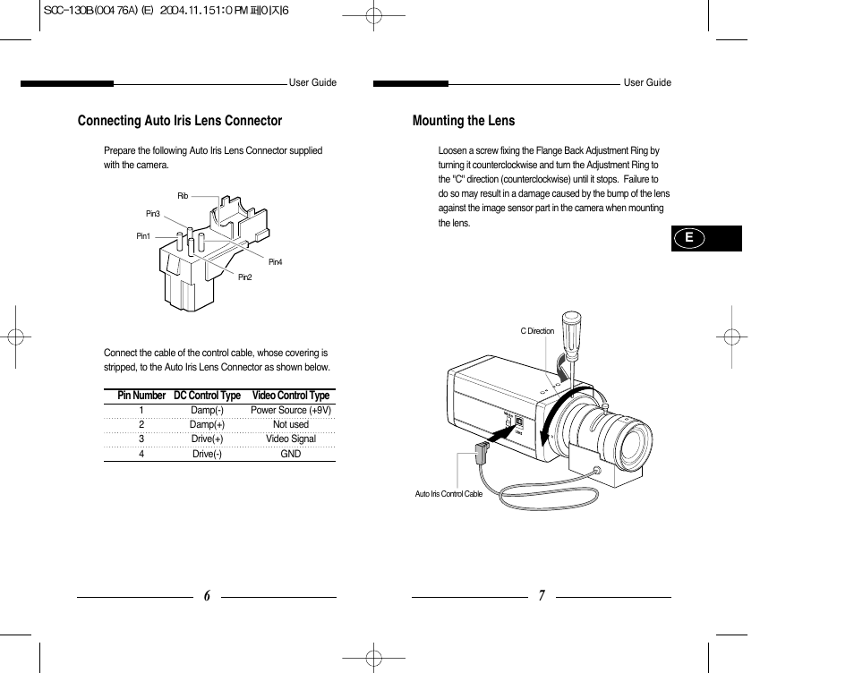 Mounting the lens, Connecting auto iris lens connector | Samsung SCC-101BP User Manual | Page 6 / 99