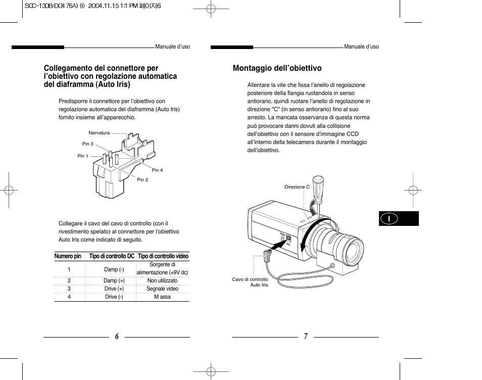 Montaggio dell’obiettivo | Samsung SCC-101BP User Manual | Page 62 / 99