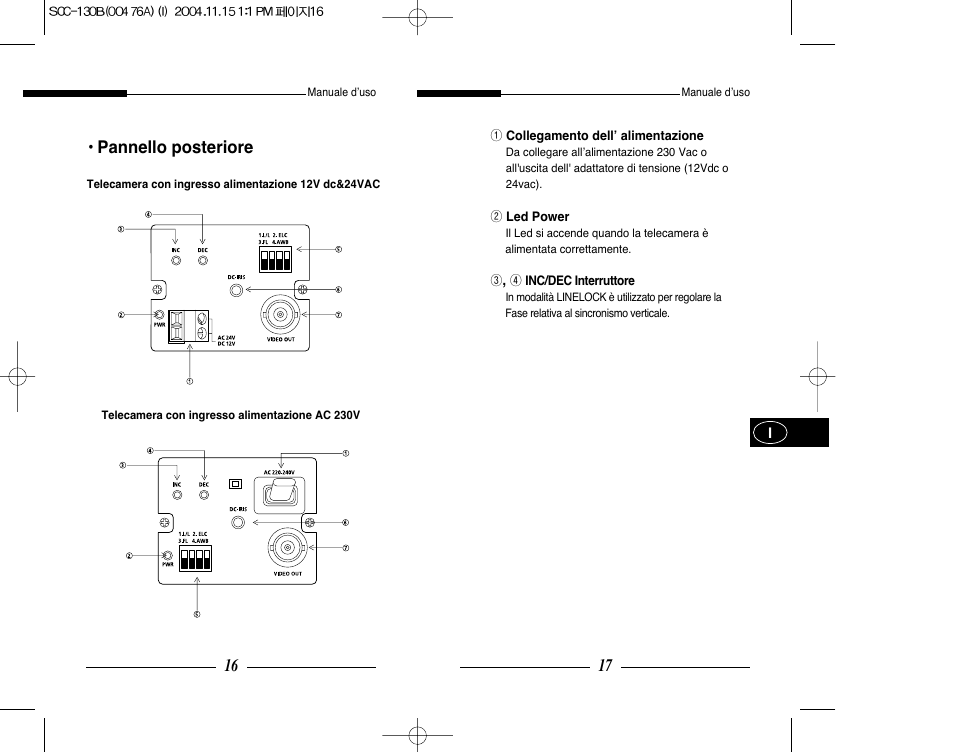 Pannello posteriore | Samsung SCC-101BP User Manual | Page 67 / 99